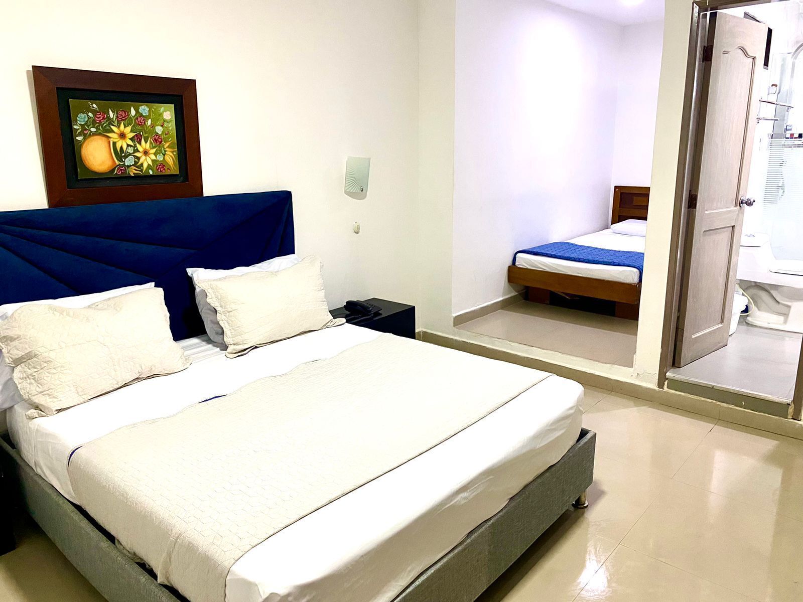 Desk, laptop workspace, free WiFi, bed sheets