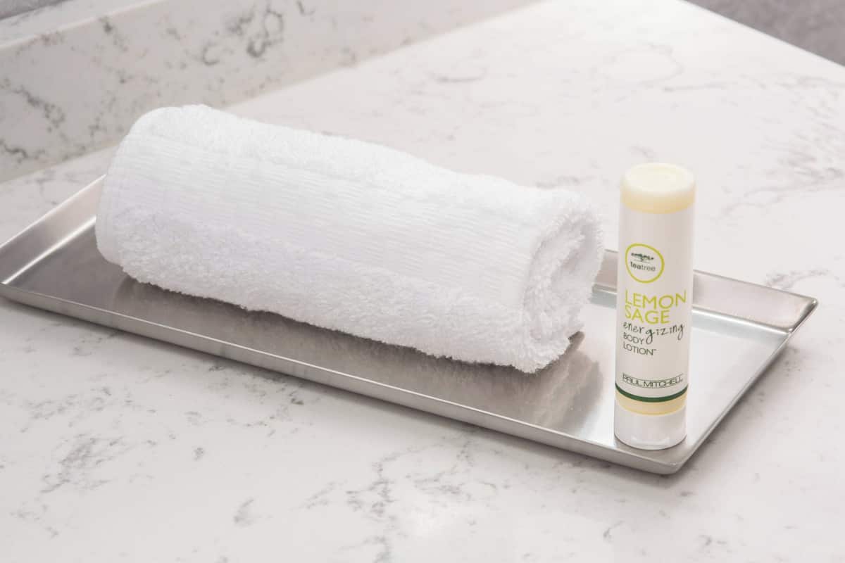 free toiletries, hair dryer, towels, soap