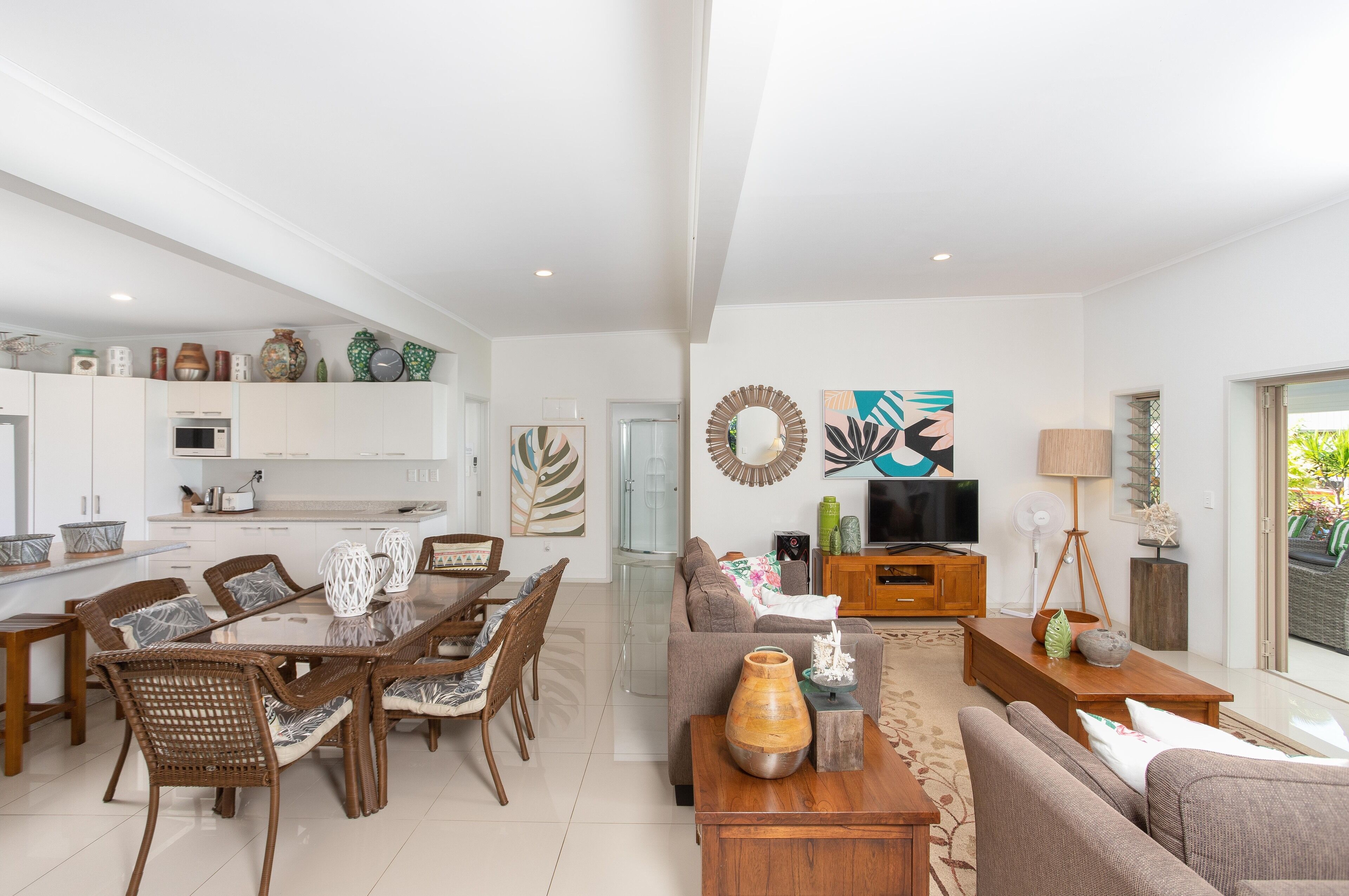 Deluxe Villa, 3 Bedrooms, Beach View, Poolside | Living area | 65-inch Smart TV with cable channels, Netflix, MP3 dock