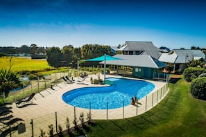 Outdoor pool, sun loungers