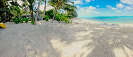 On the beach, kayaking
