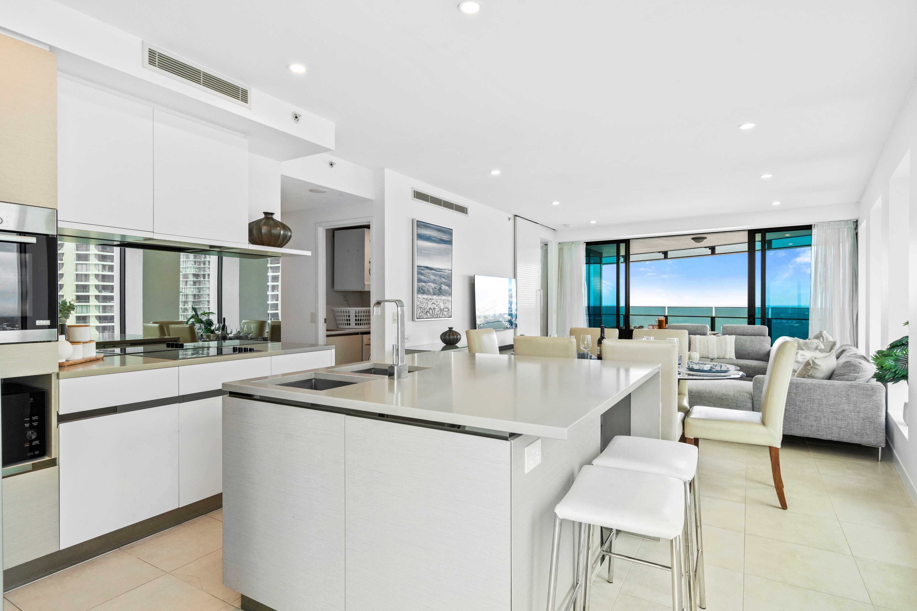 Apartment, 3 Bedrooms, Ocean View | Private kitchen | Coffee/tea maker, full-sized fridge, microwave, oven