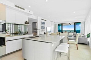Apartment, 3 Bedrooms, Ocean View | Private kitchen | Coffee/tea maker, full-size fridge, microwave, oven - Soul - Q Stay (Surfers Paradise)