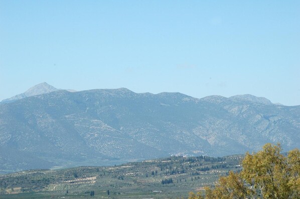A mountainous landscape with a clear sky.