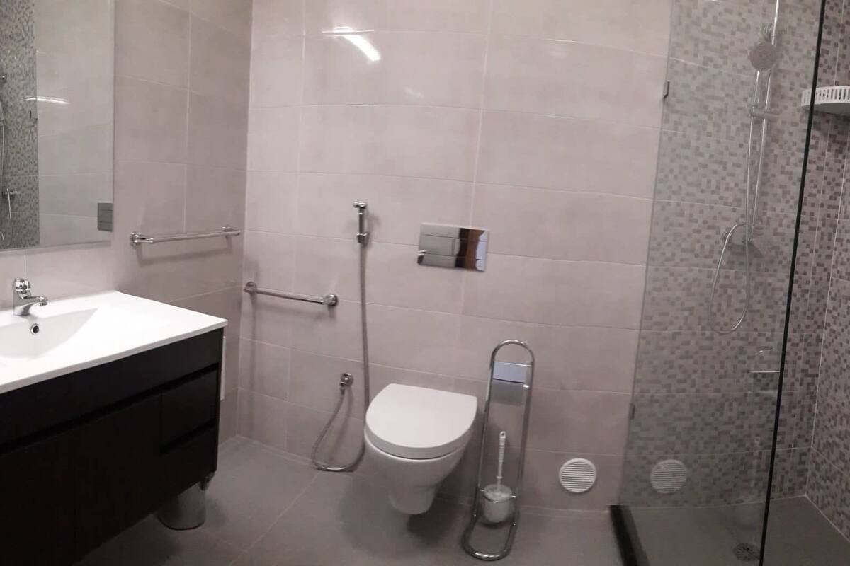 Shower, free toiletries, hair dryer, bidet