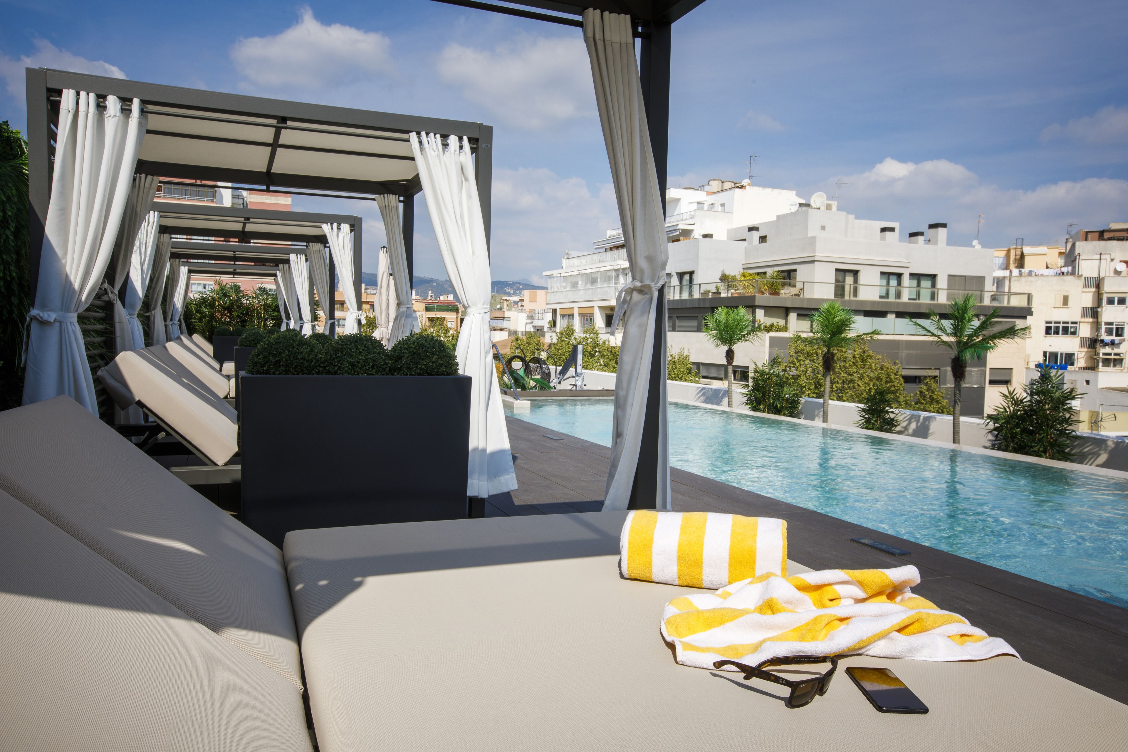 indoor pool, outdoor pool, pool loungers