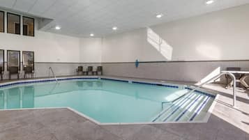 Indoor pool, open 9:00 AM to 11 PM, sun loungers