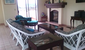 Smart TV, fireplace, Netflix, books