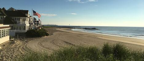 On the beach, sun-loungers, beach towels