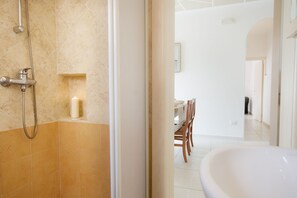 Ducha, secador de pelo y toallas