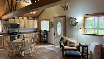 TV, fireplace, DVD player, books