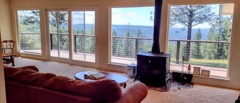 Smart-tv, een open haard, videospelletjes en een dvd-speler