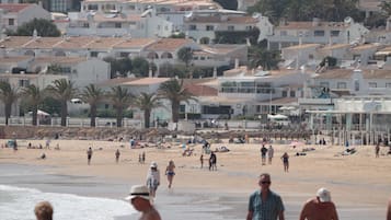 Beach nearby, white sand, sun-loungers