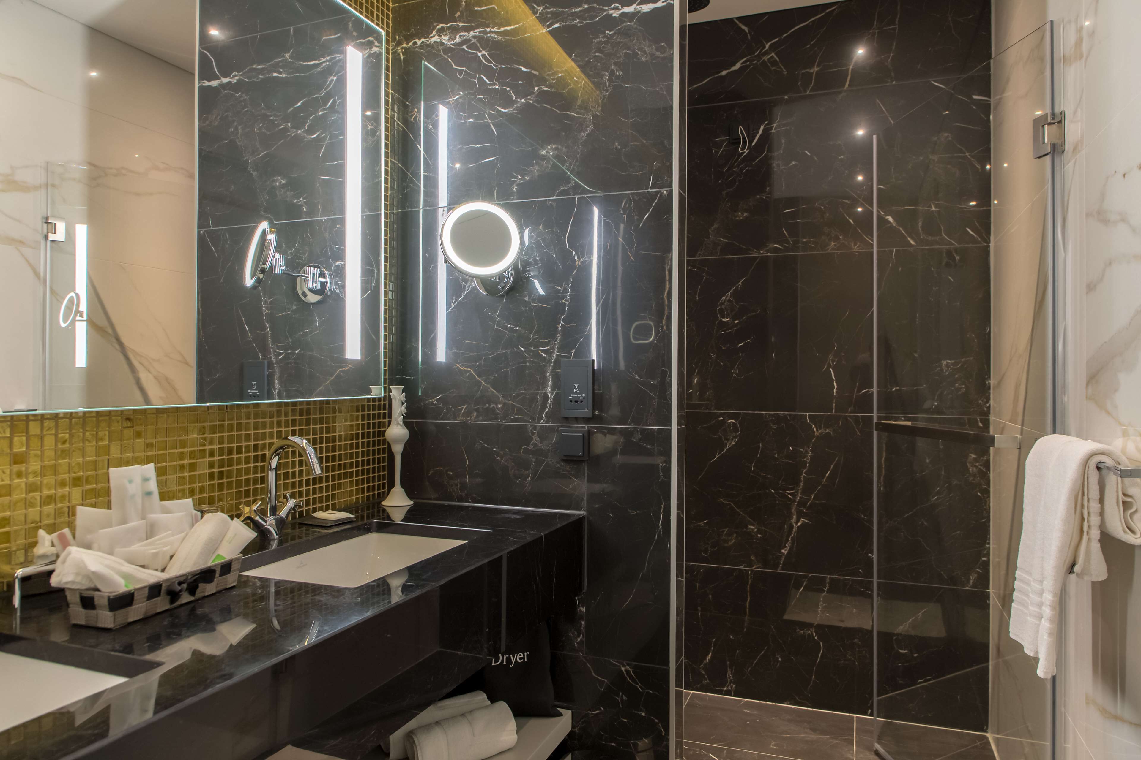 junior suite, 1 king bed with sofa bed | bathroom | shower, rainfall showerhead, free toiletries, hair dryer