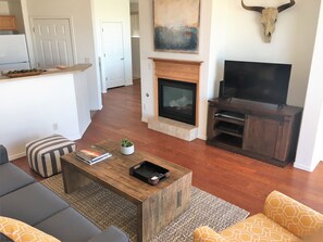 电视、壁炉、DVD 播放器