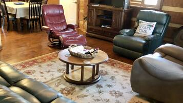 Smart TV, fireplace, foosball