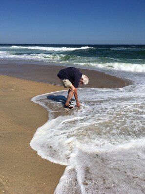 On the beach, sun-loungers, beach towels