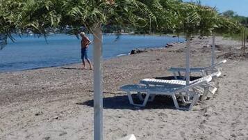 On the beach, beach umbrellas