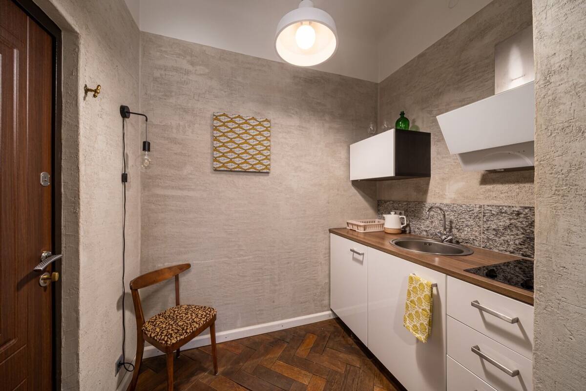 Studio White apartment 11.3 | Private kitchen | Fridge, stovetop