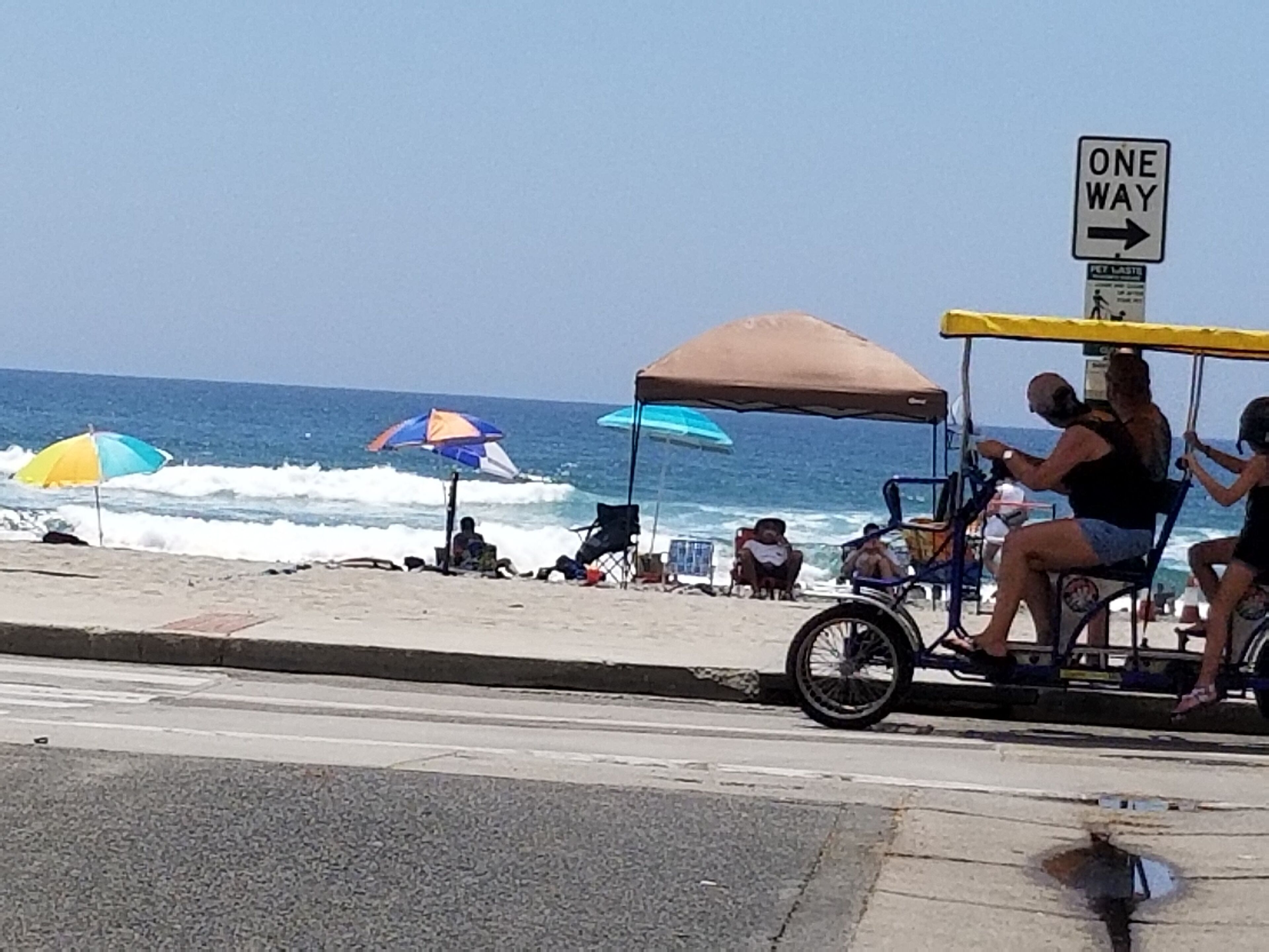 On the beach, sun-loungers, beach towels