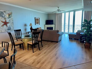 Smart TV, fireplace, DVD player