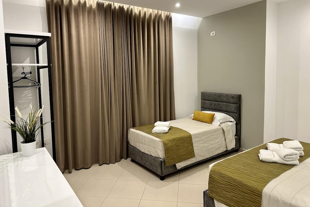 1 bedroom, individually decorated, blackout drapes, soundproofing