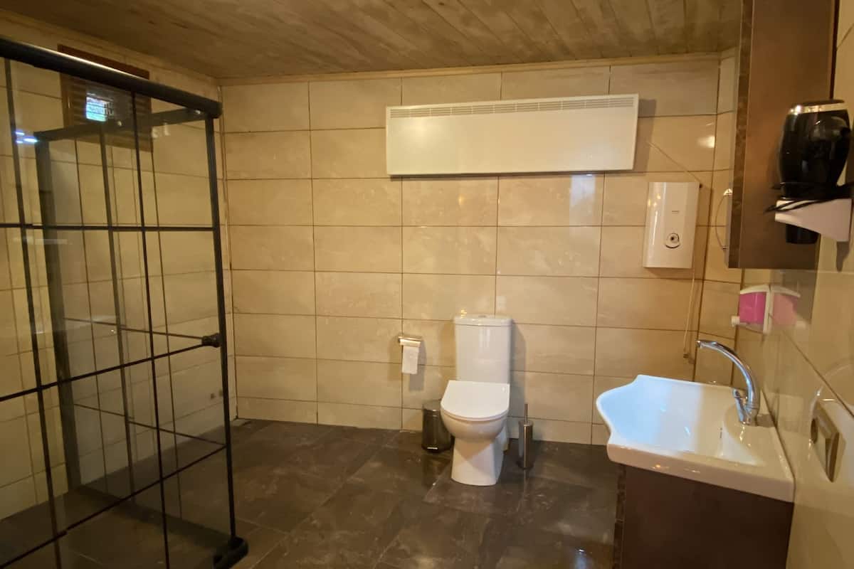 combined shower/bathtub, jetted bath, free toiletries, hair dryer