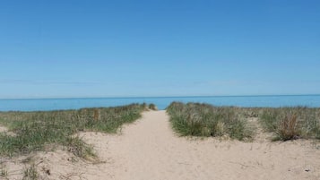Chaises longues, serviettes de plage