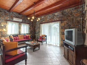 Smart TV, chimenea, reproductor de DVD y estéreo 