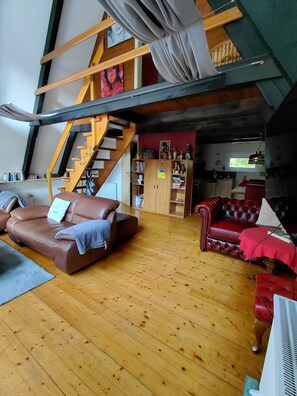 Smart TV, books, music library, stereo