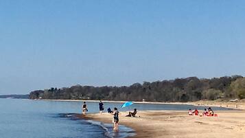 Plage à proximité, chaises longues, serviettes de plage