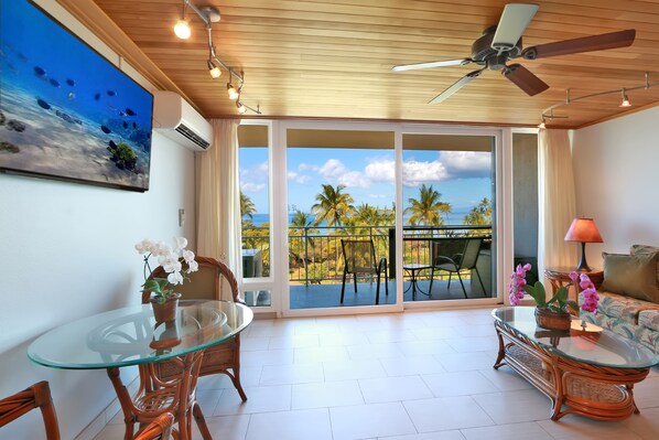 Smart TV, books, music library, stereo