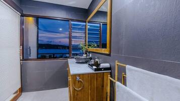 Shower, free toiletries, hair dryer