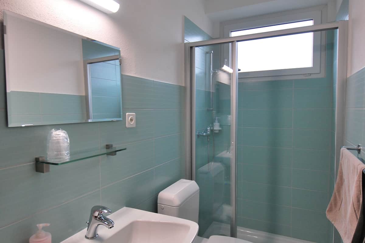 economy triple room | bathroom | shower, free toiletries, hair dryer, towels