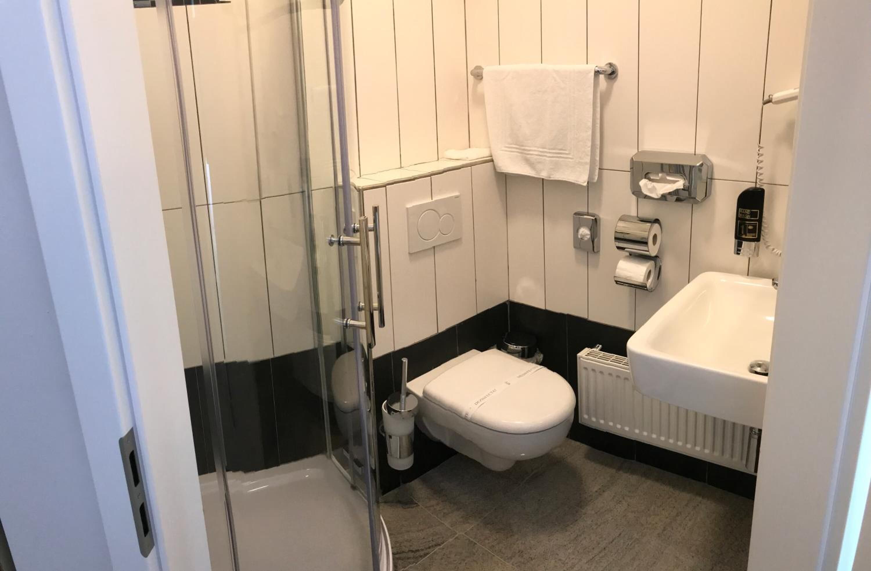 shower, free toiletries, hair dryer, towels