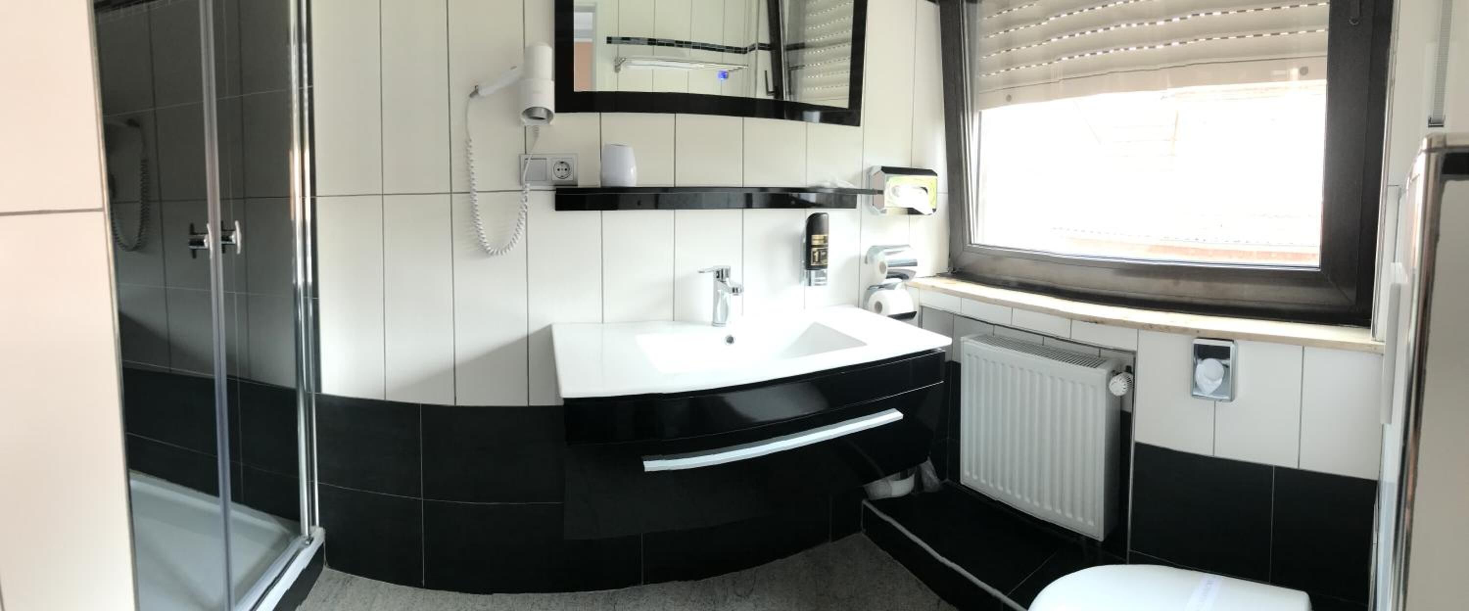 shower, free toiletries, hair dryer, towels