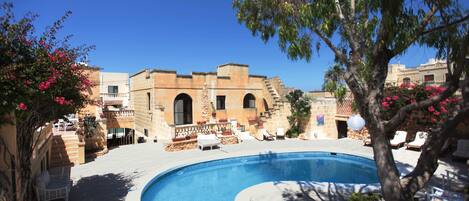 Outdoor pool, sun loungers