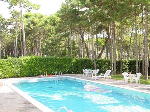 Alberca al aire libre por temporada y camastros 