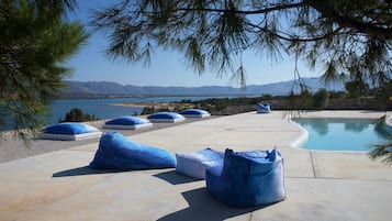 Outdoor pool, open 11:00 AM to 8:00 PM, pool loungers
