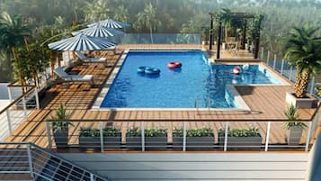 Piscina externa, espreguiçadeiras