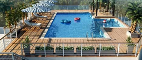 Outdoor pool, pool loungers