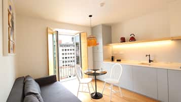Appartement Panoramique, 1 chambre, terrasse, vue ville | Coin séjour