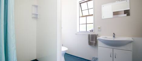 A bathroom with a toilet, sink, and window.