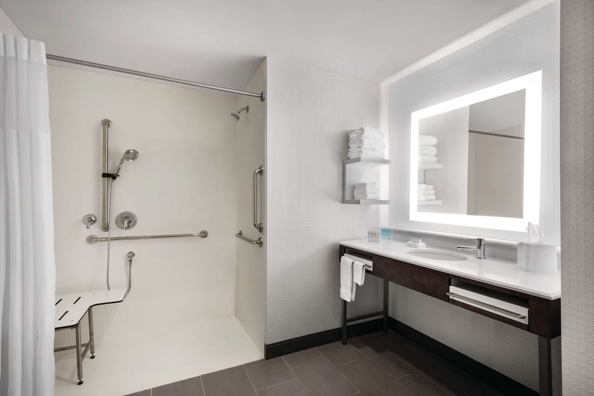 Room, 1 King Bed, Accessible (Mobility & Hearing, Roll-in Shower) | Bathroom shower