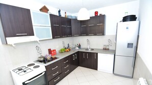 Comfort Apartment, 2 Bedrooms, Terrace, Sea View | Private kitchen | Full-size fridge, oven, stovetop, cookware/dishes/utensils - Apartments Elena (Kotor)