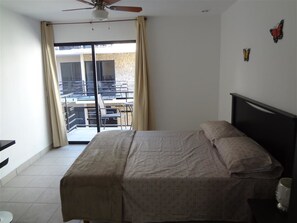 1 bedroom, desk, blackout curtains, iron/ironing board