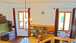 Fridge, coffee/tea maker, toaster, cookware/dishes/utensils