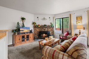 Smart TV, fireplace, DVD player