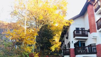 Un hotel con balcón y un cartel que dice "Monte Rosa".