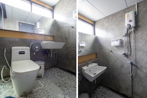 Shower, towels, soap, shampoo